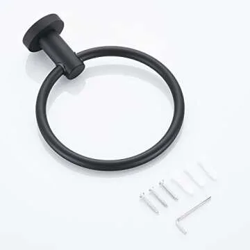 MARMOLUX ACC Black Towel Ring Hand Towel Holder Circle Round Towel Hanger Space Saver Bathroom Hardware Stainless Steel Heavy Duty Wall Mount BathTowel Rack, Rubber Matte Black