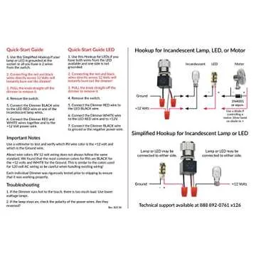 12 Volt DC Dimmer for LED, Halogen, Incandescent - RV, Auto, Truck, Marine, and Strip Lighting - Long Shaft - Black