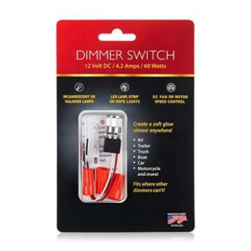 12 Volt DC Dimmer for LED, Halogen, Incandescent - RV, Auto, Truck, Marine, and Strip Lighting - Long Shaft - Black