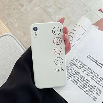zelimeri Cute Smile Pattern Side Frame Phone Case Compatible with iPhone XR Cover Fashion Silicone Soft Protective Cases for Apple iPhone XR - White