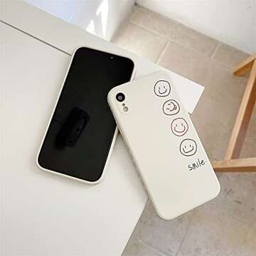 zelimeri Cute Smile Pattern Side Frame Phone Case Compatible with iPhone XR Cover Fashion Silicone Soft Protective Cases for Apple iPhone XR - White