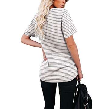 WIHOLL T Shirts for Women Short Sleeve Black and White Striped Tunic Tops S