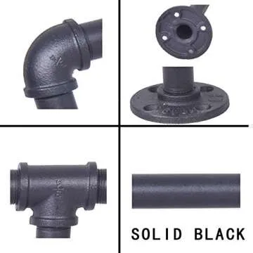 Diwhy Industrial Pipe Shelving Bookshelf Rustic Modern Wood Ladder Storage Shelf 3 Tiers Retro Wall Mount Pipe Design DIY Shelving (Black, L 36")