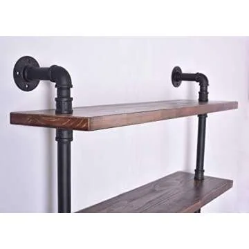 Diwhy Industrial Pipe Shelving Bookshelf Rustic Modern Wood Ladder Storage Shelf 3 Tiers Retro Wall Mount Pipe Design DIY Shelving (Black, L 36")