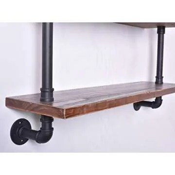 Diwhy Industrial Pipe Shelving Bookshelf Rustic Modern Wood Ladder Storage Shelf 3 Tiers Retro Wall Mount Pipe Design DIY Shelving (Black, L 36")