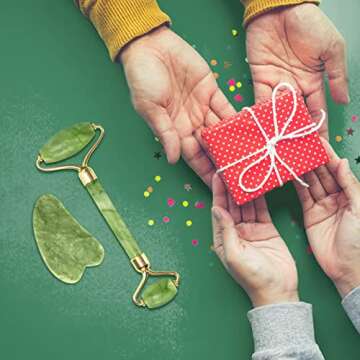 Jade Roller Gua Sha Set FGXJKGH Facial Roller Massager Body Eyes Neck Massager Tool for Eye Puffiness,Aging Release Pressure Natural Jade Stone (GREEN)