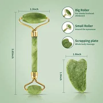 Jade Roller Gua Sha Set FGXJKGH Facial Roller Massager Body Eyes Neck Massager Tool for Eye Puffiness,Aging Release Pressure Natural Jade Stone (GREEN)