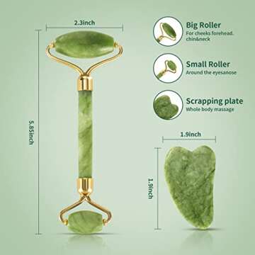 Jade Roller Gua Sha Set FGXJKGH Facial Roller Massager Body Eyes Neck Massager Tool for Eye Puffiness,Aging Release Pressure Natural Jade Stone (GREEN)