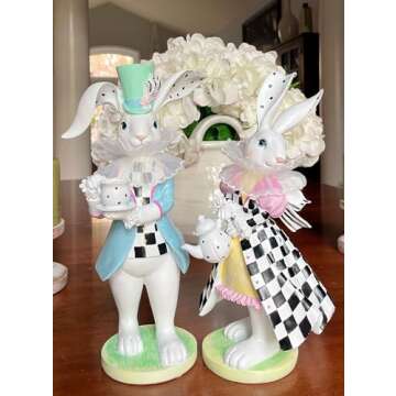 Elegant Easter Bunny Tea Party Mr. and Mrs. Rabbit Figurines
