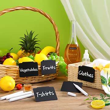 Plastic Basket Bin Label Clip on Removable Basket Label Clip with White Chalk Markers for Kitchen Pantry Storage Fabric Box Hanging Bin
