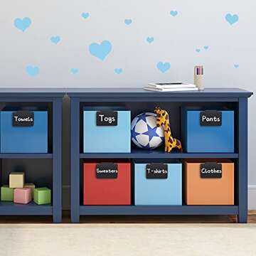 Plastic Basket Bin Label Clip on Removable Basket Label Clip with White Chalk Markers for Kitchen Pantry Storage Fabric Box Hanging Bin