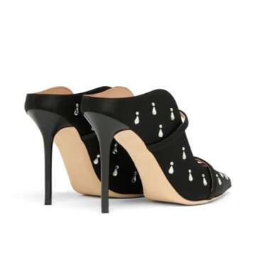 Kapxumo Women's High Heel Mules Satin Stiletto Pointed Toe Sandals Strap Slides High Heels Crystal Fashion Dress Shoes For Ladies Wedding Party