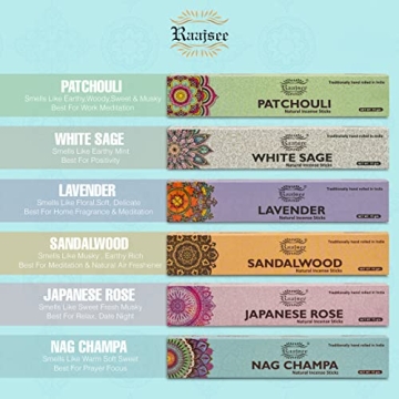 Raajsee Incense Sticks 6 Pack Organic for Yoga Meditation