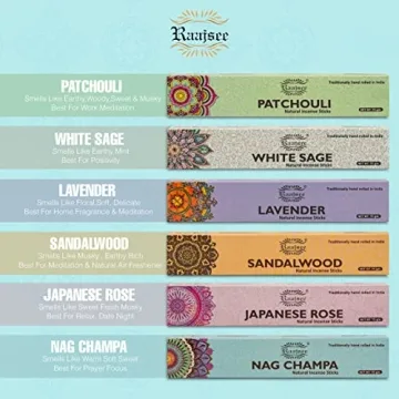 Raajsee Incense Sticks 6 Pack Organic for Yoga Meditation