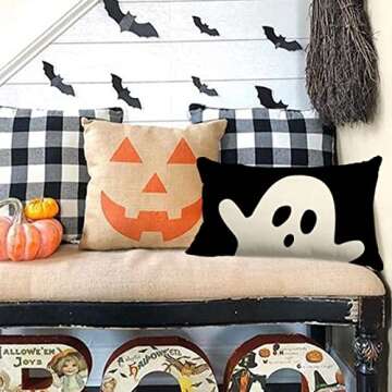 JXZYGMD Halloween Pillow Cover 12x20 Set of 2 Ghost Halloween Lumbar Pillow Covers Decorations Outdoor Halloween Pillows Decorative for Halloween Home Decor