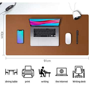Aothia Leather Desk Pad Protector, Mouse Pad, Office Desk Mat, Non-Slip PU Leather Desk Blotter, Laptop Desk Pad, Waterproof Desk Writing Pad for Office and Home (Brown,36" x 17")