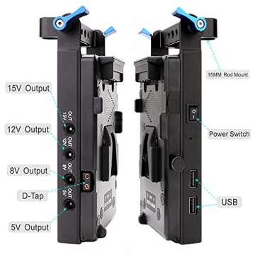 KOERTACOO V-Mount Lock Battery Plate Power Supply Splitter Adapter with 15mm Rod Clamp + NP-FZ100 Dummy Battery Compatible with Sony Alpha A6600,A7 III,A7R III,A7R IV,A7S III,A9,A9 II,A9R Cameras