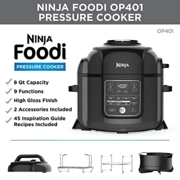 Ninja Foodi 9-in-1 Pressure, Broil, Dehydrate, Slow Cooker, Air Fryer, and More, with 8 Quart Capacity and 45 Recipe Book Inspiration Guide, and a High Gloss Finish