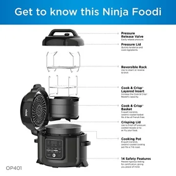 Ninja Foodi 9-in-1 Pressure, Broil, Dehydrate, Slow Cooker, Air Fryer, and More, with 8 Quart Capacity and 45 Recipe Book Inspiration Guide, and a High Gloss Finish