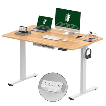 FLEXISPOT EN2 Whole-Piece Standing Desk with Clamp Power Strip, 48 x 30 Electric Stand Up Height Adj...