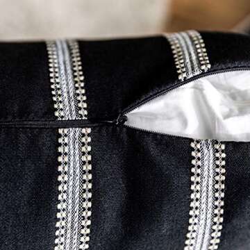 Home Brilliant Classic Black White Stripes Lace Throw Pillow Covers Decorative Euro Shams, 2 Packs, 24x24 inches(60cm), Black