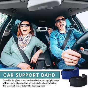 Xtinmee 2 Pcs Travel Pillow for Sleeping Airplane Headrest Airplane Head Strap Sleeper Pillow Travel Head Sleep Support Band with 2 Extension Straps for Car Plane Travel(Gray, Blue)