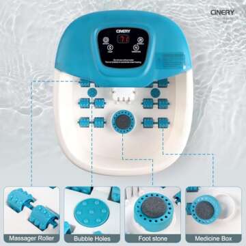 CINERY Foot Spa Bath Massager with Heat, Bubbles, Vibration and Pedicure Foot Spa with 16 Rollers fo...