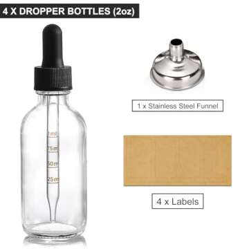 4 Pack 2 oz Glass Dropper Bottles with Measured Dropper - 60ml Clear Tincture Bottles with Calibrated Glass Eye Droppers (1ml) - Leakproof Essential Oil Bottles for Health, Personal Care & Beauty