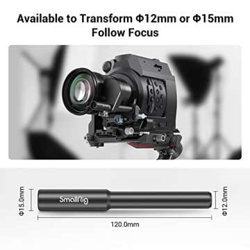 SmallRig 12mm to 15mm Rod Clamp Adapter, 12cm (4.7 Inch) Aluminum Alloy Rod with M12 Inner Thread, Designed for DJI RS2 RSC2 and Follow Focuses - 3681