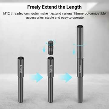 SmallRig 12mm to 15mm Rod Clamp Adapter, 12cm (4.7 Inch) Aluminum Alloy Rod with M12 Inner Thread, Designed for DJI RS2 RSC2 and Follow Focuses - 3681