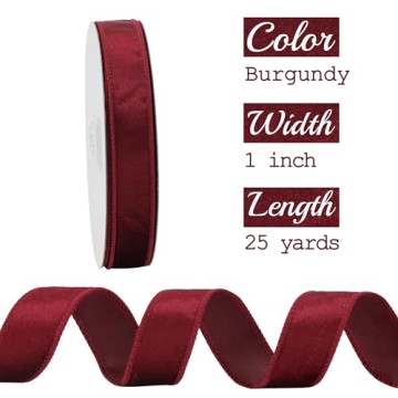 MEEDEE Burgundy Velvet Ribbon 25 Yards for Christmas Crafts