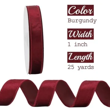 MEEDEE Burgundy Velvet Ribbon 25 Yards for Christmas Crafts