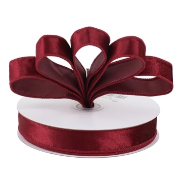 MEEDEE Burgundy Velvet Ribbon 25 Yards for Christmas Crafts
