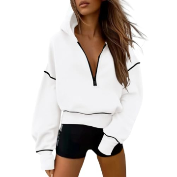 PRETTYGARDEN Women's Half Zip Cropped Hooded Sweatshirt