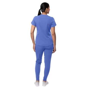 Adar Uniforms Pro Modern Athletic Scrub Set for Women - V-Neck Top & Jogger Pants in Ceil Blue - Siz...