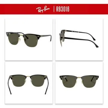Ray-Ban RB3016 CLUBMASTER W0365 51MM Black on Gold/Crystal Lens G-15 Green Square Sunglasses For Men For Women + BUNDLE with Designer iWear Eyewear Kit