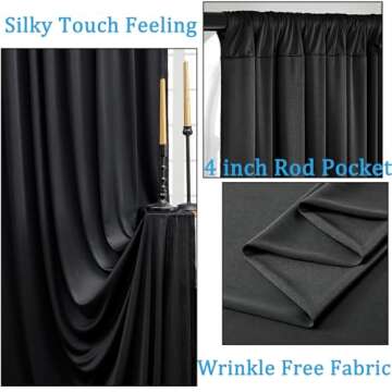 10ft x 10ft Wrinkle Free Black Backdrop Curtains for Parties, 2 Panels 5ftx10ft Polyester Photo Back...