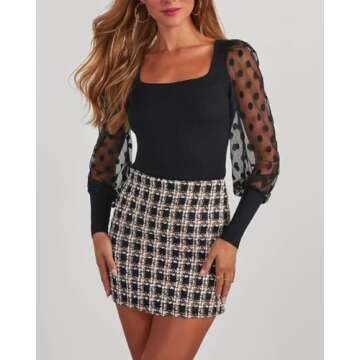 Stylish miduo Womens Knit Shirts Slim Fit Scoop Neck Ribbed Tops with Polka Dots