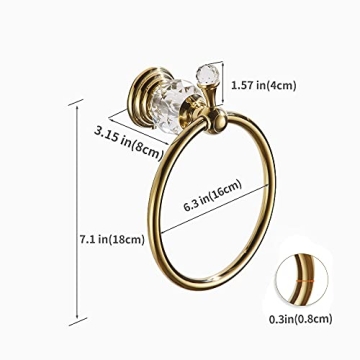 WOLIBEER Gold Towel Ring with Crystal Accent for Bathrooms