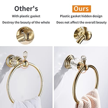 WOLIBEER Gold Towel Ring with Crystal Accent for Bathrooms