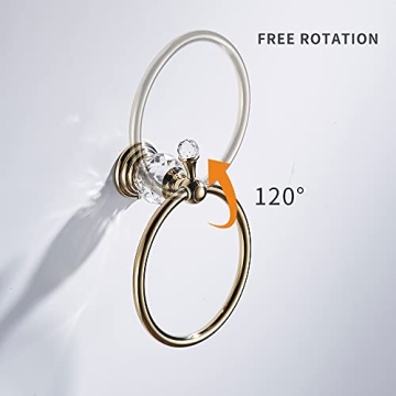 WOLIBEER Gold Towel Ring with Crystal Accent for Bathrooms