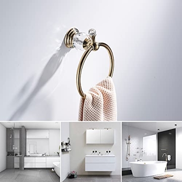WOLIBEER Gold Towel Ring with Crystal Accent for Bathrooms