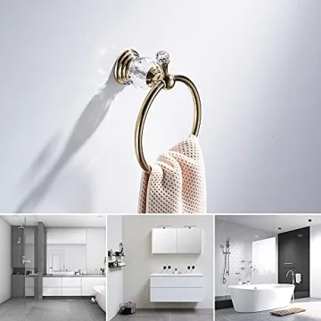 WOLIBEER Gold Towel Ring with Crystal Accent for Bathrooms