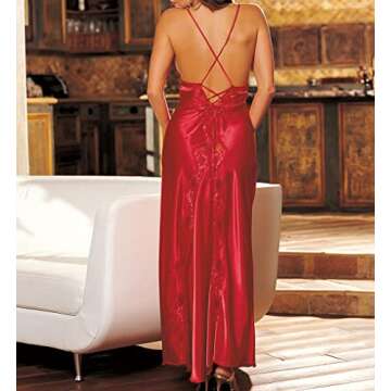 Shirley of Hollywood Women's Charmeuse and Lace Long Gown, Red, Small