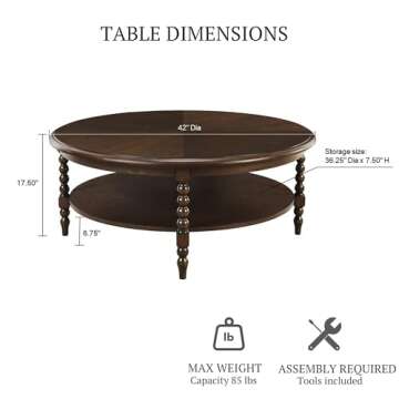 Martha Stewart Phillippe Round Lily Pond Collection, Coastal Coffee Shelving for Storage Cottage Ins...