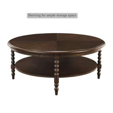 Martha Stewart Phillippe Round Lily Pond Collection, Coastal Coffee Shelving for Storage Cottage Inspired Living Room Table, 42" Wide, Brown