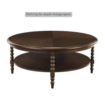 Martha Stewart Phillippe Round Lily Pond Collection, Coastal Coffee Shelving for Storage Cottage Inspired Living Room Table, 42" Wide, Brown