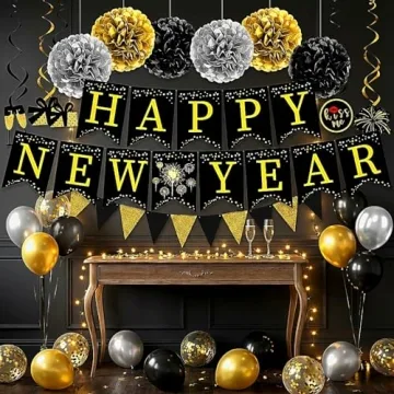 All-in-One New Year‘s Eve Party Supplies 2026 - 34PCS Happy New Year Decorations for 12+ Guests