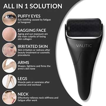 VALITIC Ice Roller for Face & Eye - Cold Facial Massager for Eye Puffiness, Pain and Migraine Relief for Women - Personal Beauty Tool with Silicone Roller - Long Lasting Ice Design Technology