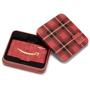 Amazon Gift Card in Tartan Plaid Tin for Holidays